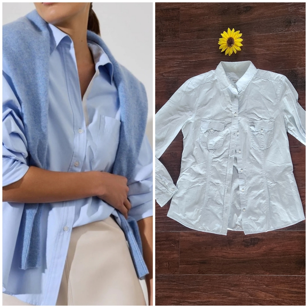 Massimo DUTTI WASHED Light Blue Button-Up Shirt - Soft Blue